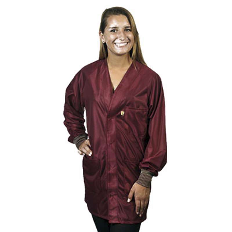 ESD-Safe Hallmark Style Coat in IVX-400 Fabric with Cuffs, Burgundy, Large, 41" Long